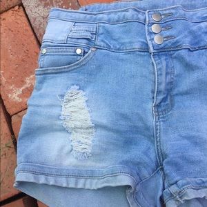 Light Wash Destroyed Shorts